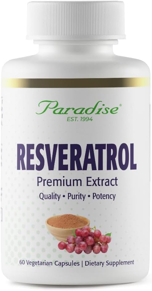 Paradise Yrtit Resveratrol, Antioksidantti, Super Potent, Ultra Pure, Vegan, Ei GMO, Gluteeniton, 60 kasvissyöjän kapselit