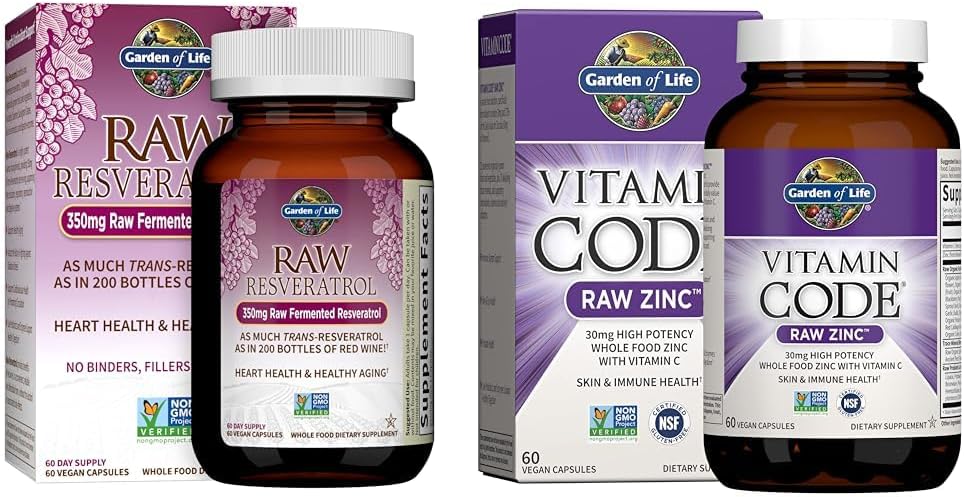 Garden of Life Heart Resveratrol täydennysosa & Sinkki täydentää 30 mg Korkea Potenssi Raaka Sinkki ja C-vitamiinin Multimineral täydennysosa