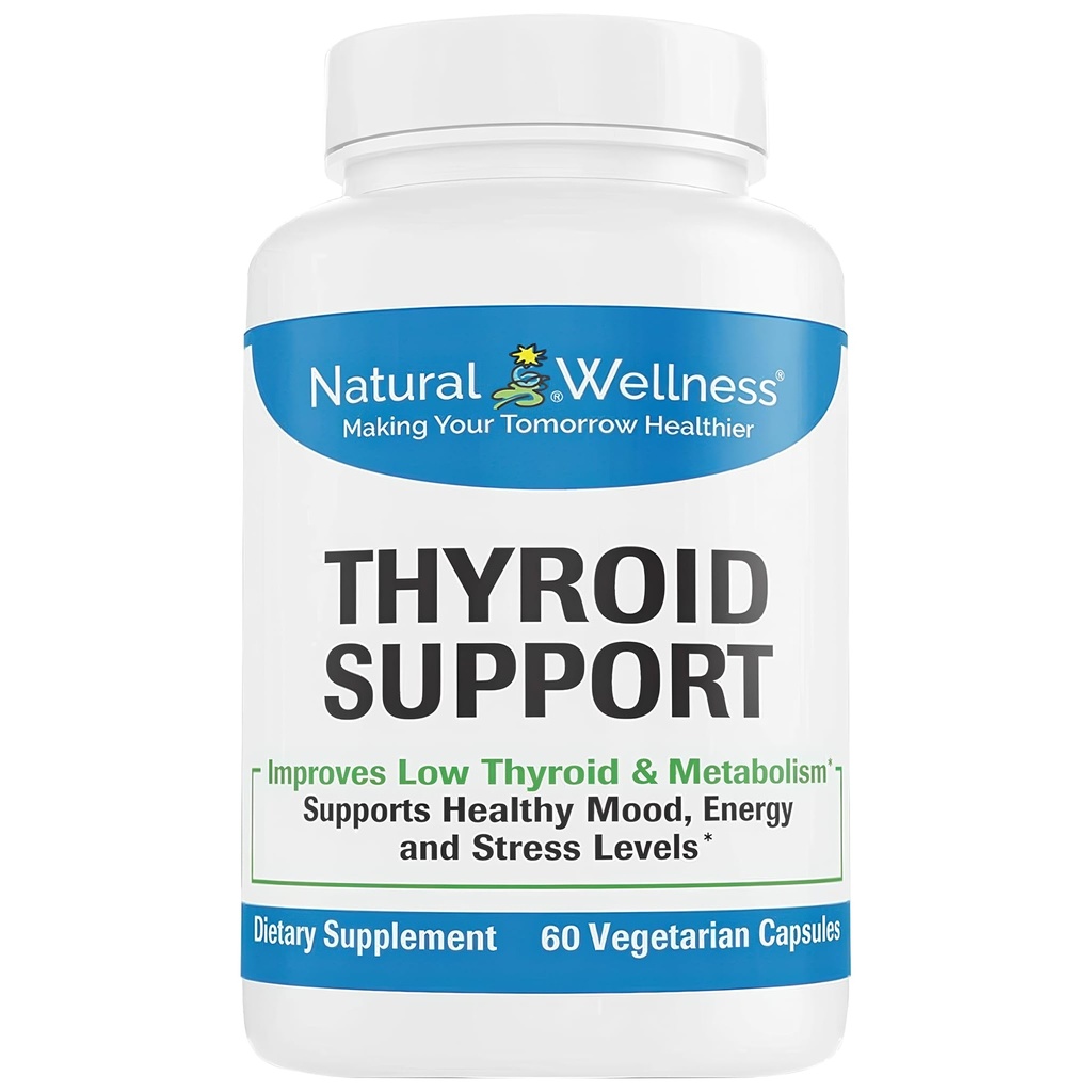 Natural Wellness Thyroid Support - jod, selen & L-tyrosin tillskott för hälsosam sköldkörtelfunktion, energi och metabolism - sköldkörtelstöd för kvinnor och män - 60 vegetariska kapslar