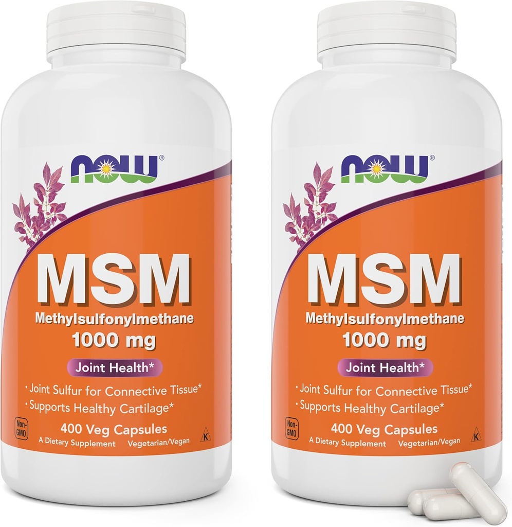 Nyt MSM 1000mg, 400 Veg-kapselia (pakkaus 2) Metyyli-Sulfonyyli-metaani, valmistettu USA:ssa, rikki-lisä, ei-GMO:t, Vegaani/kasvisruoka Ystävällisesti