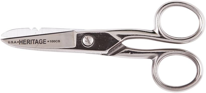 Klein Tools G100CS Sakset, Made in USA, Electrician Sakset Stripping Lotches ja Serrated terä, 5-1/4-tuumainen