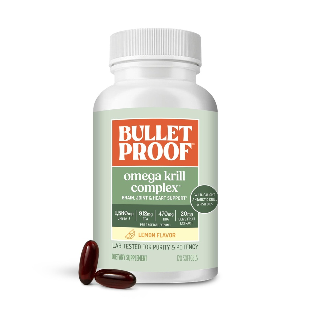 Bulletproof Lemon-Flavored Omega Krill Complex Softgels, 120 greve, fiskoljetillskott för hjärn- och hjärthälsa
