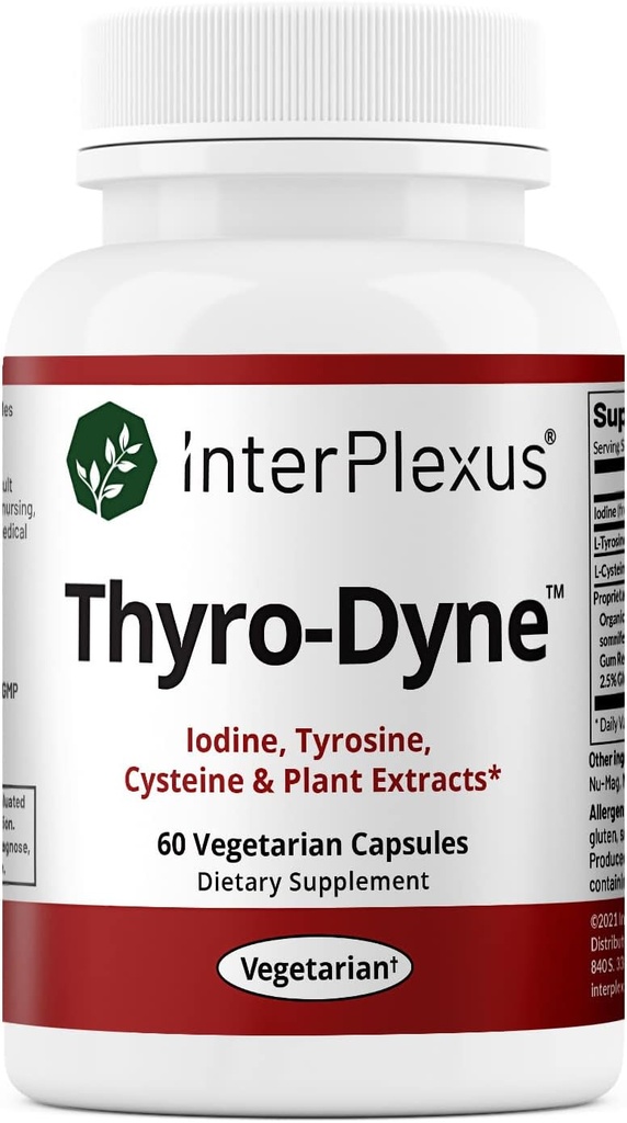 InterPlexus Thyro-Dyne - Iodine, Tyrosine & Plant Extracts för Thyroid Support- Gluten Free, Dairy Free, Soy Free - 60 kapslar (30 portioner)