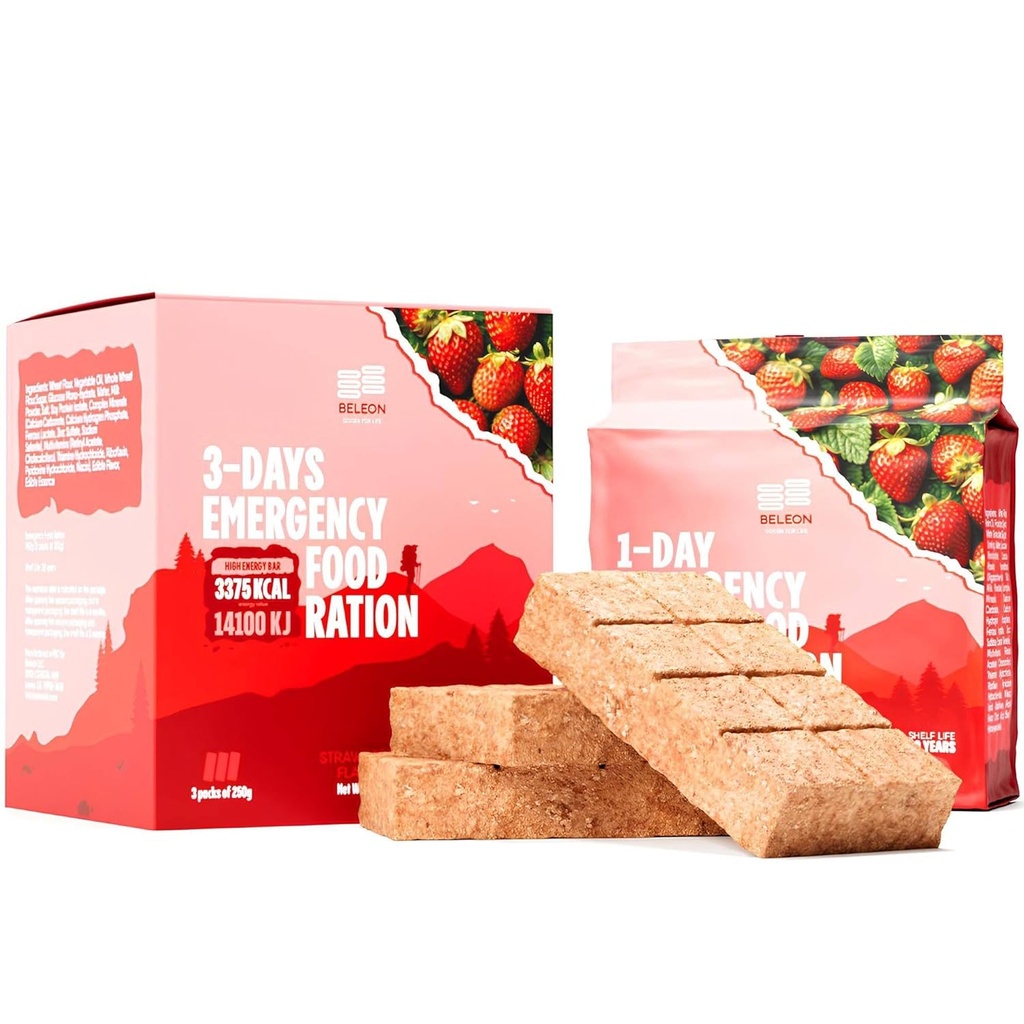 Emergency Food Supply 3-dagars 72 timmar Strawberry Biscuit Bars MRE Meals Military 2024 Survival Kit - 20 Years Shelf Life Camping Hiking Supplies