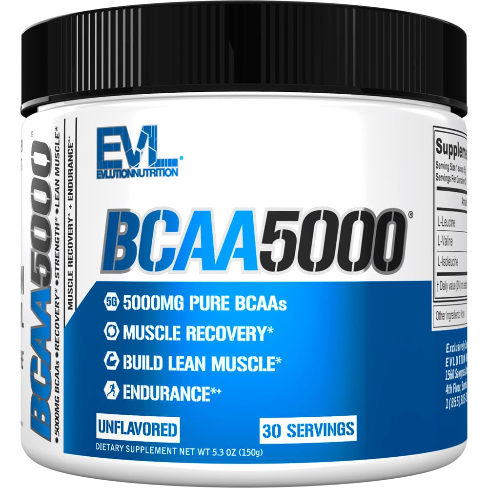 Evlution EVL BCAAs Aminohapot Powder - BCAA Powder Post Treenout Recovery Drink and Stim Free Pre Treout Energy - 5g haarautunut Aminohapot täydentää miesten - makuamaton