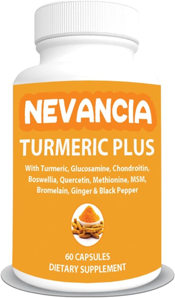 Turmeric Plus - Turmeeric, Glukosamiini, Chondroitin, Boswellia, Metioniini, MSM & More 10 Ainesosat, jotka tukevat niveliä, luuta, ihoa, digestiota, sydän- ja immuuniterveyttä - 60 kapselia