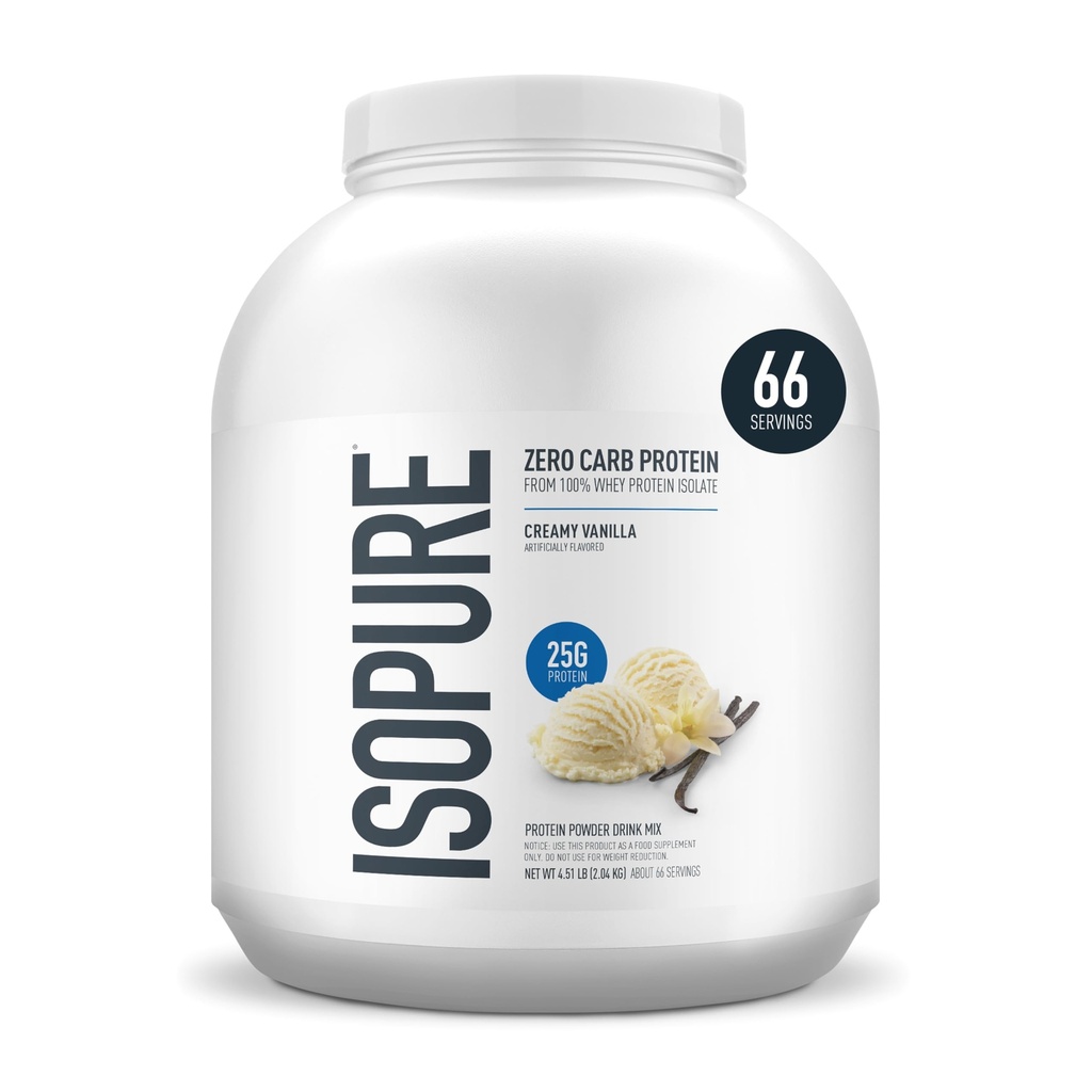 Isopure Zero Carb 100% Pure Whey Isolate Protein Powder, Lactose Free, Gluten Free, Med Vitaminer, Creamy Vanilla, 25g Protein Per Servering, 4,5 Lbs, 66 portioner (Packaging May Vary)