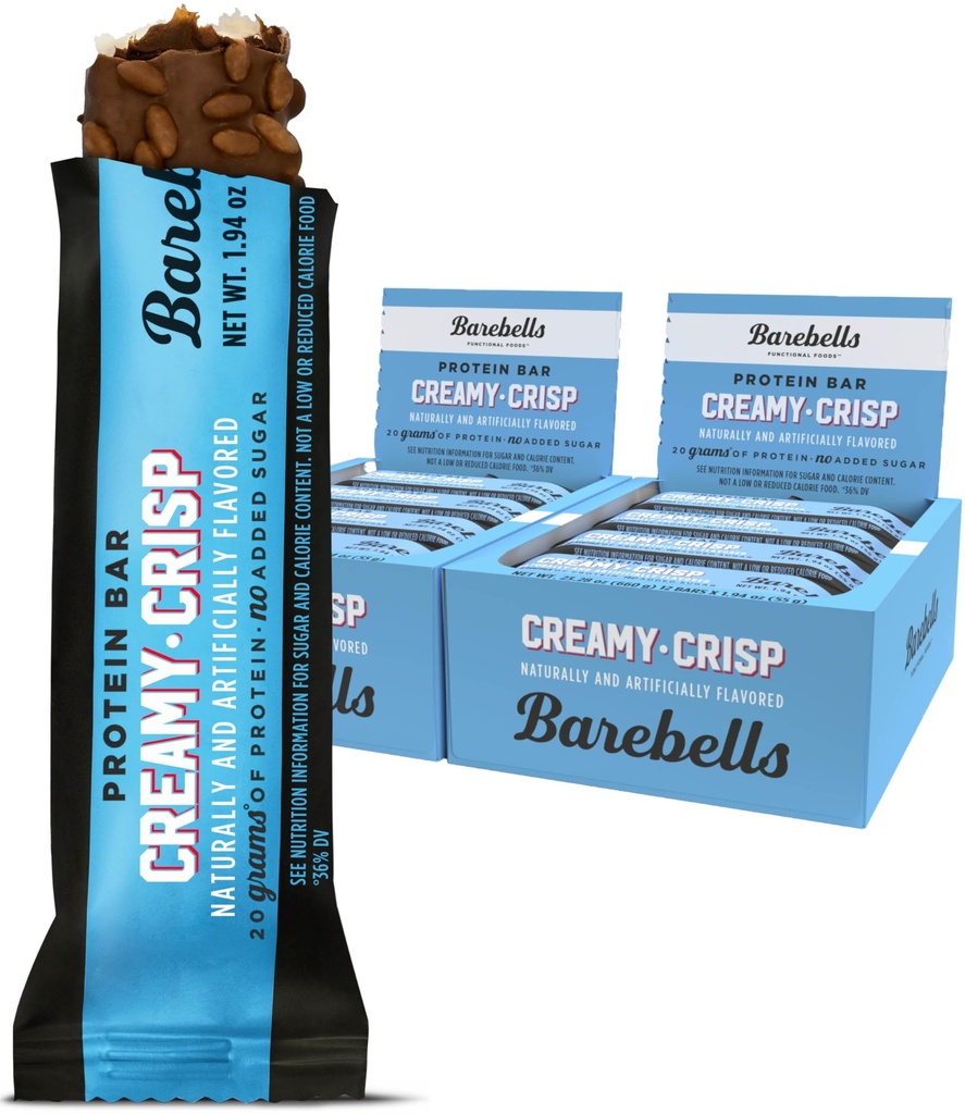 BAREBELLS Protein Bars Creaty Crisp - 12 Count, pakkaus 2 - Proteiini Välipalat 20g korkeaa proteiinia - suklaa proteiini Bar 1g Total Sugars - täydellinen Go proteiini Välipala & Breakfast Bars