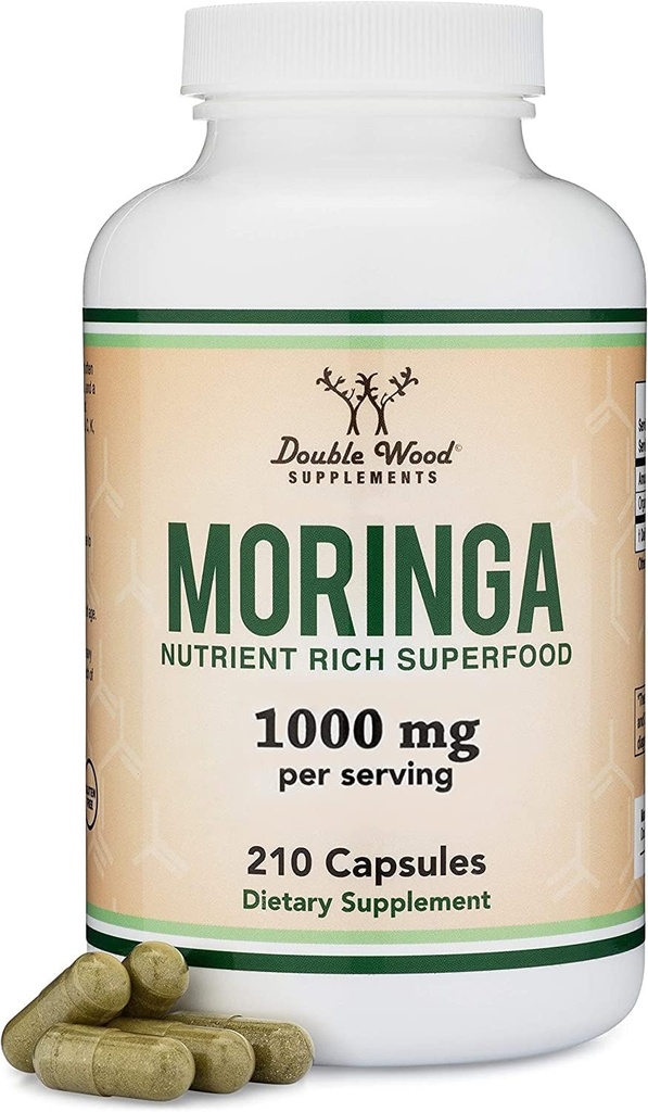 DWS Organic Moringa Capsules 1000mg - Pure Moringa Powder for Energy & Immuuni tuki - Green Superfood Rich antioksidantteja, Essential Vitamiinit & aminohapot - 105 Vegaanikapselit