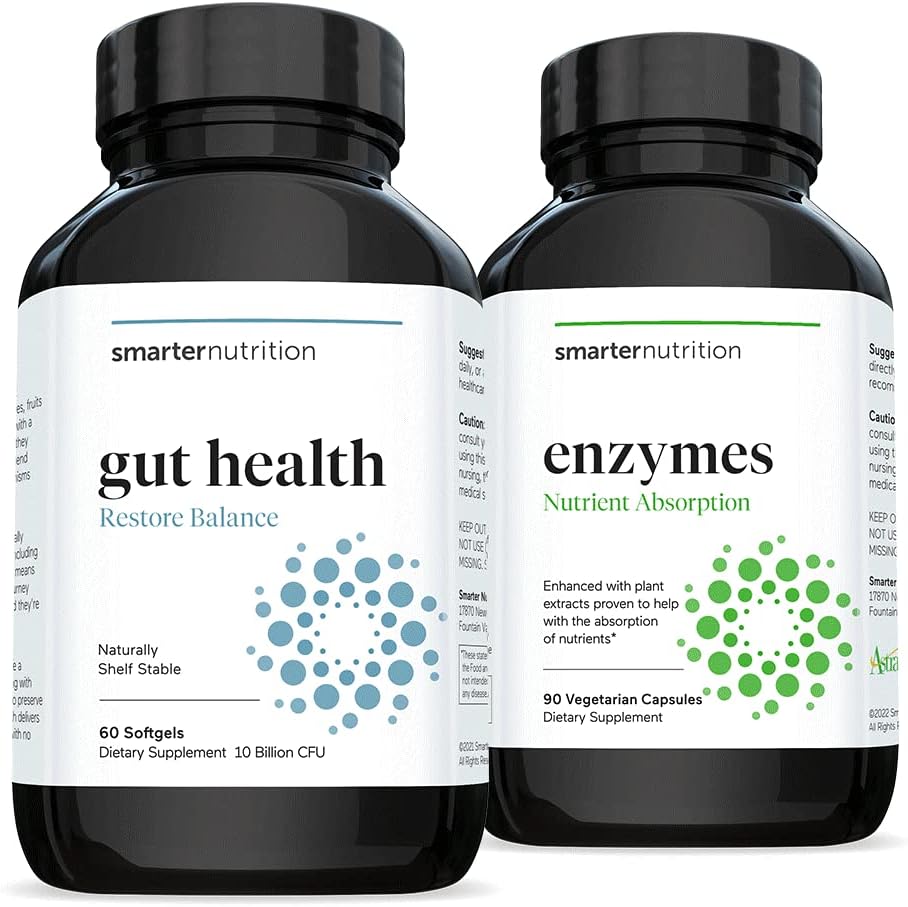 Smartter Gut Health Probiootit - Superior Ruoansulatus & Immunosupport + Smarter Nutrition Enzymes - Päivittäinen Ruoansulatus apua 16 eri luonnollisia Enzymes