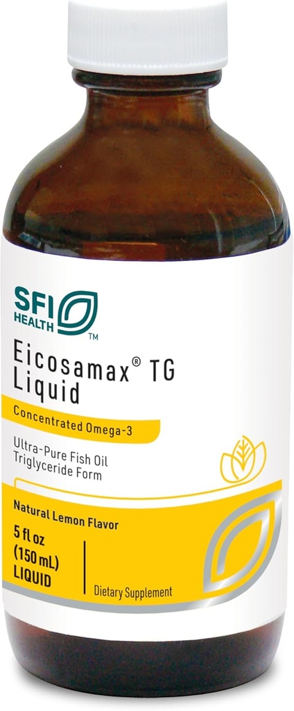 Klaire Labs SFI Health Eicosamax TG Fish Oil - Ultra Pure Omega-3 Fish Oil Pills med EPA / DHA - Hållbart källad - Naturlig Lemon Flavor för No Fishy Burps eller Aftertaste (30 portioner / 5 fl oz)