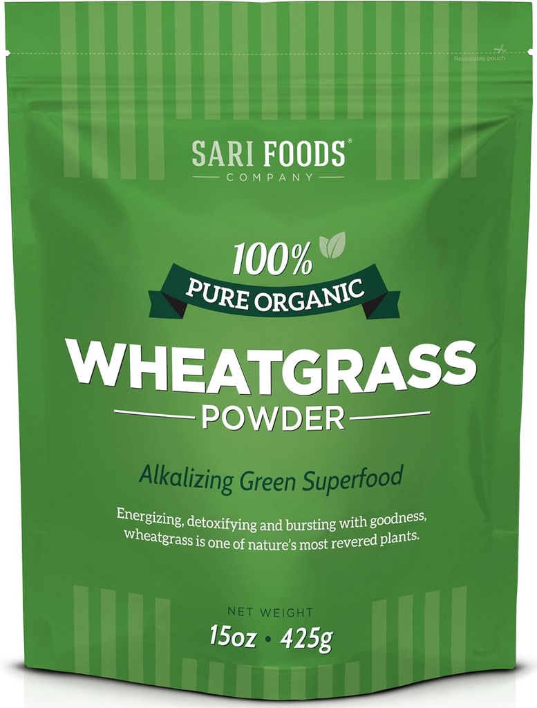 Sari Foods Organic Wheatgrass Powder - Wheat Grass Juice Powder med klorofyll, antioxidanter och vitaminer (15 Ounce)