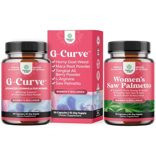 Bundle G Curve Horny Goat Weed for Women for Enhanced Energy Mood Performance ja Extra Strength Saw Palmetto naisille 500mg - DHT Blocker - 30 päivän Supply - Hiusvitamiinit hiustenlähtö täydentää