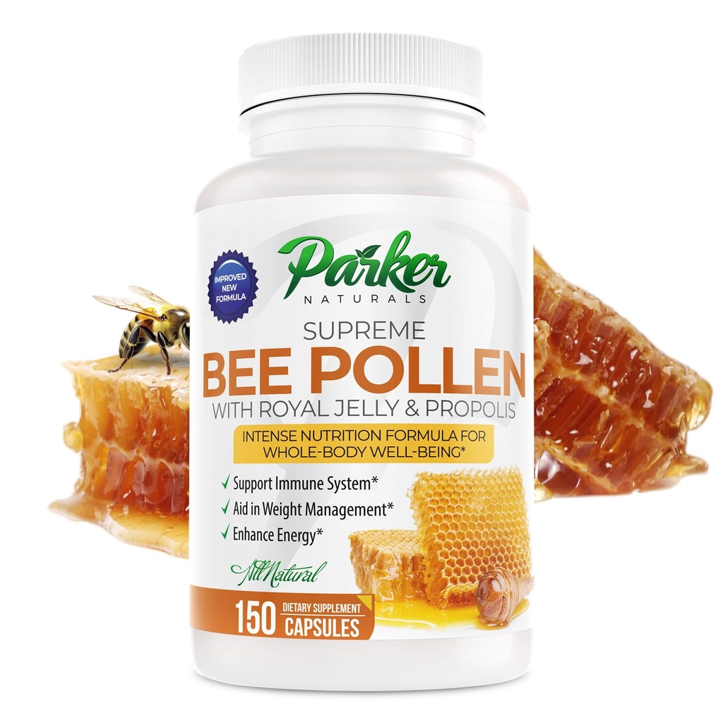Parker Naturals Supreme Bee Pollen kapselit, 3520 mg Royal Jelly, Bee Pollen, ja Bee Propolis kapselit, Natural Bee Pollen täydentää aikuisille, 150 kapselia