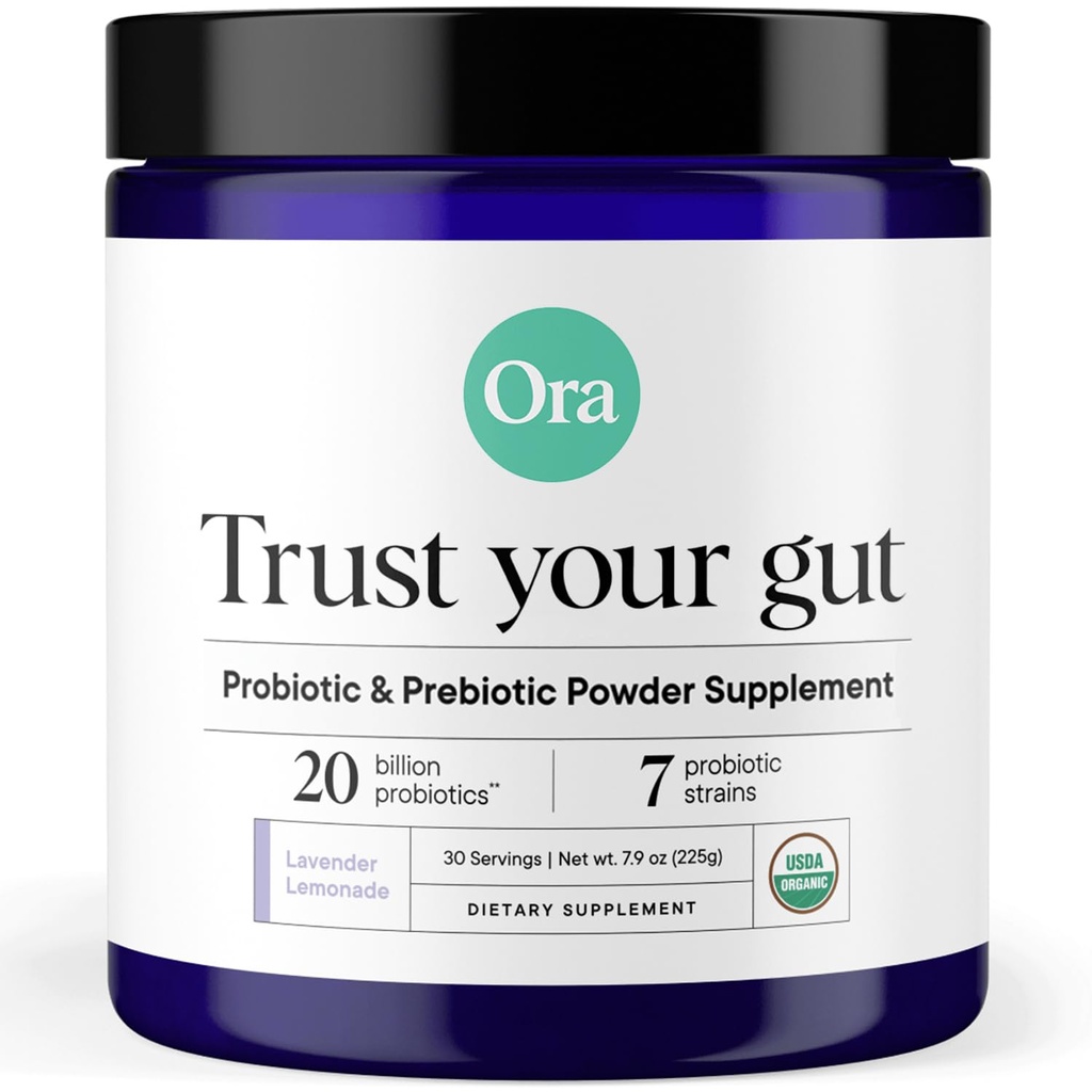 Ora Organic Prebiootti ja Probiootti Powder Supplement - 20 miljardia Probiootit, 7 kannat paras prebiootti jauhe, ei-GMO, Probiootit naisille, miehet & lapset - Laventeli sitruunaa maku, 30 tarjoilua
