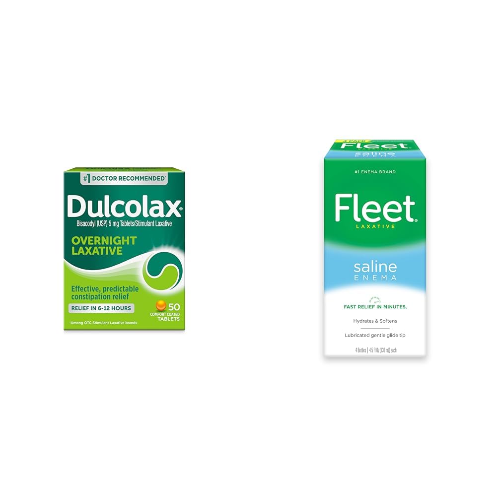 Dulcolax Overnight Relief Laxative 50 Count & Fleet Saline Enema Adult Constipation Relief 4 flaskor