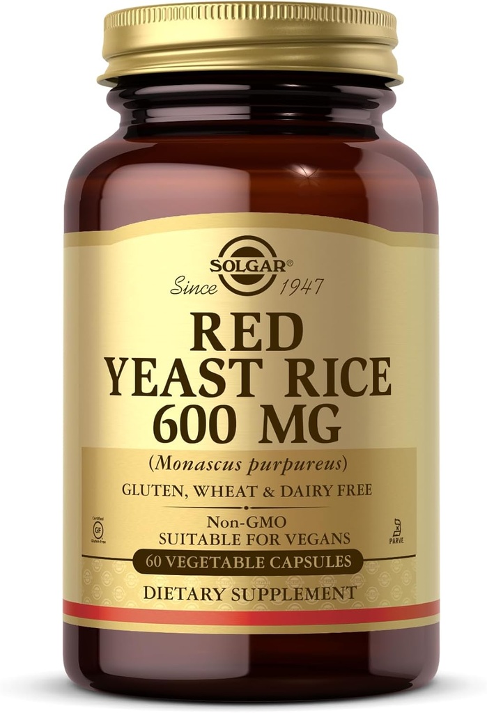 Solgar Red Yeast Rice 600 mg - 60 Vihanneskapselit - ei-GMO, Vegaani, gluteeniton, Maidoton, Kosher - 30 Tarjoukset