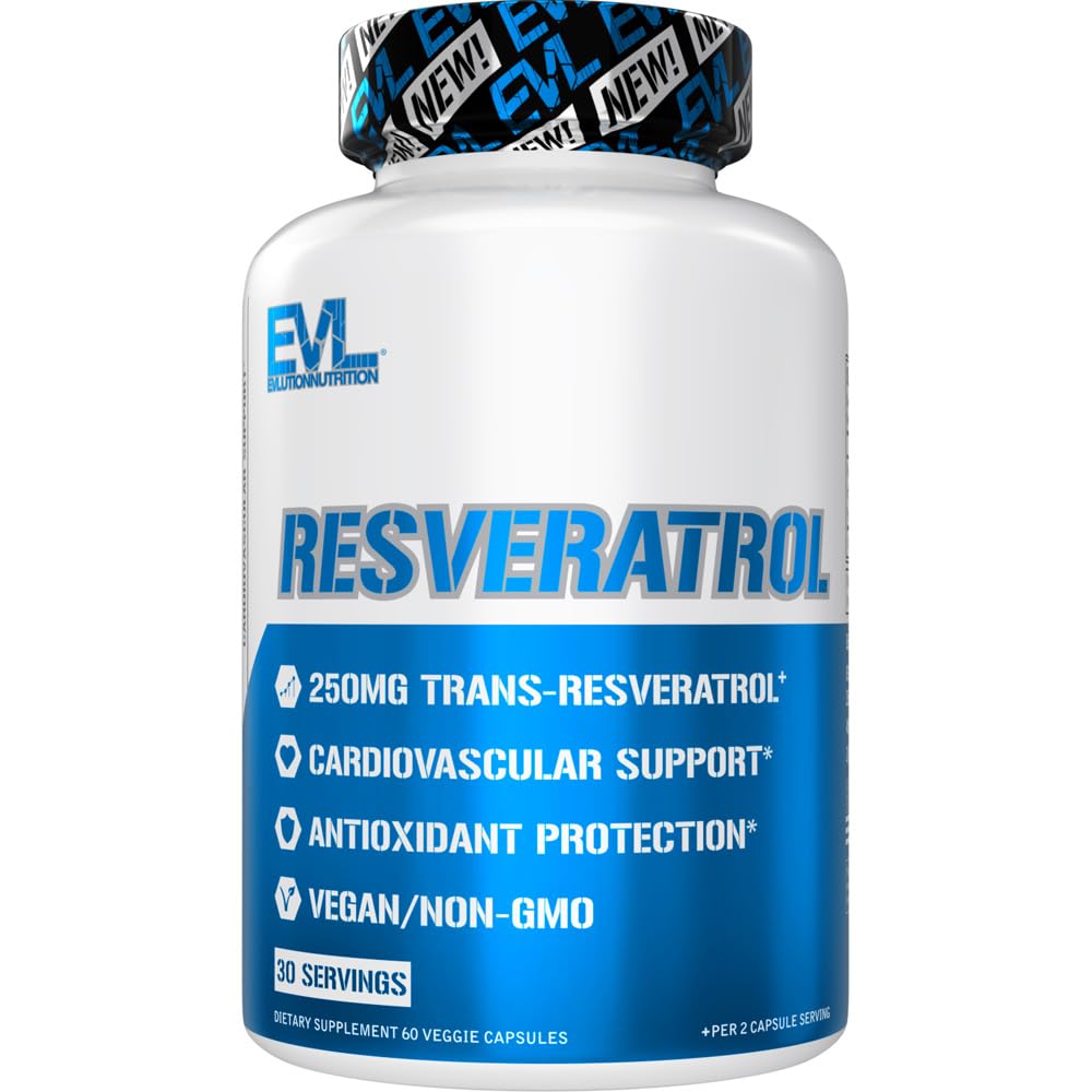 Evlution Anti Aging Trans Resveratrol Supplement Nutrition Super Antioxidant Supplement med 250mg Trans-Resveratrol från Resveratrol 500mg japansk Knotweed Extract för Immun och Hjärthälsa