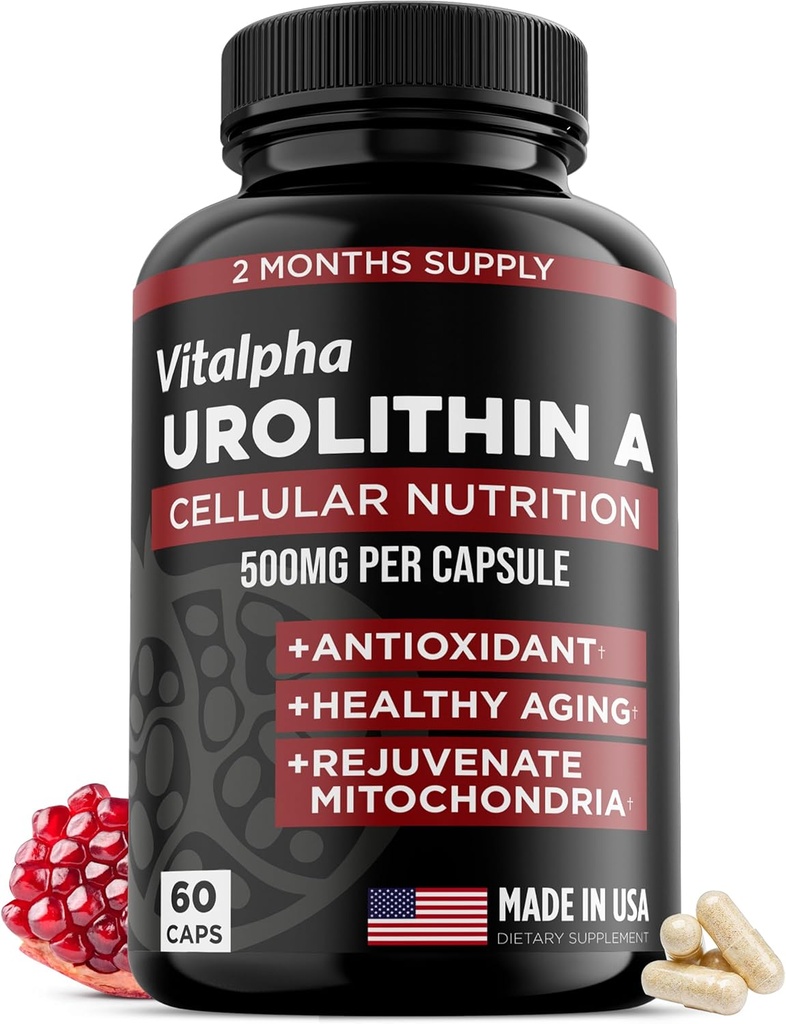 Anti-Aging Urolithin A Supplement - Rena och kraftfulla antioxidantskydd Mitochondrial Supplements - Natural Energy Boost - Mitochondrial Health & Cell Repair Support för män och kvinnor - 60 Caps