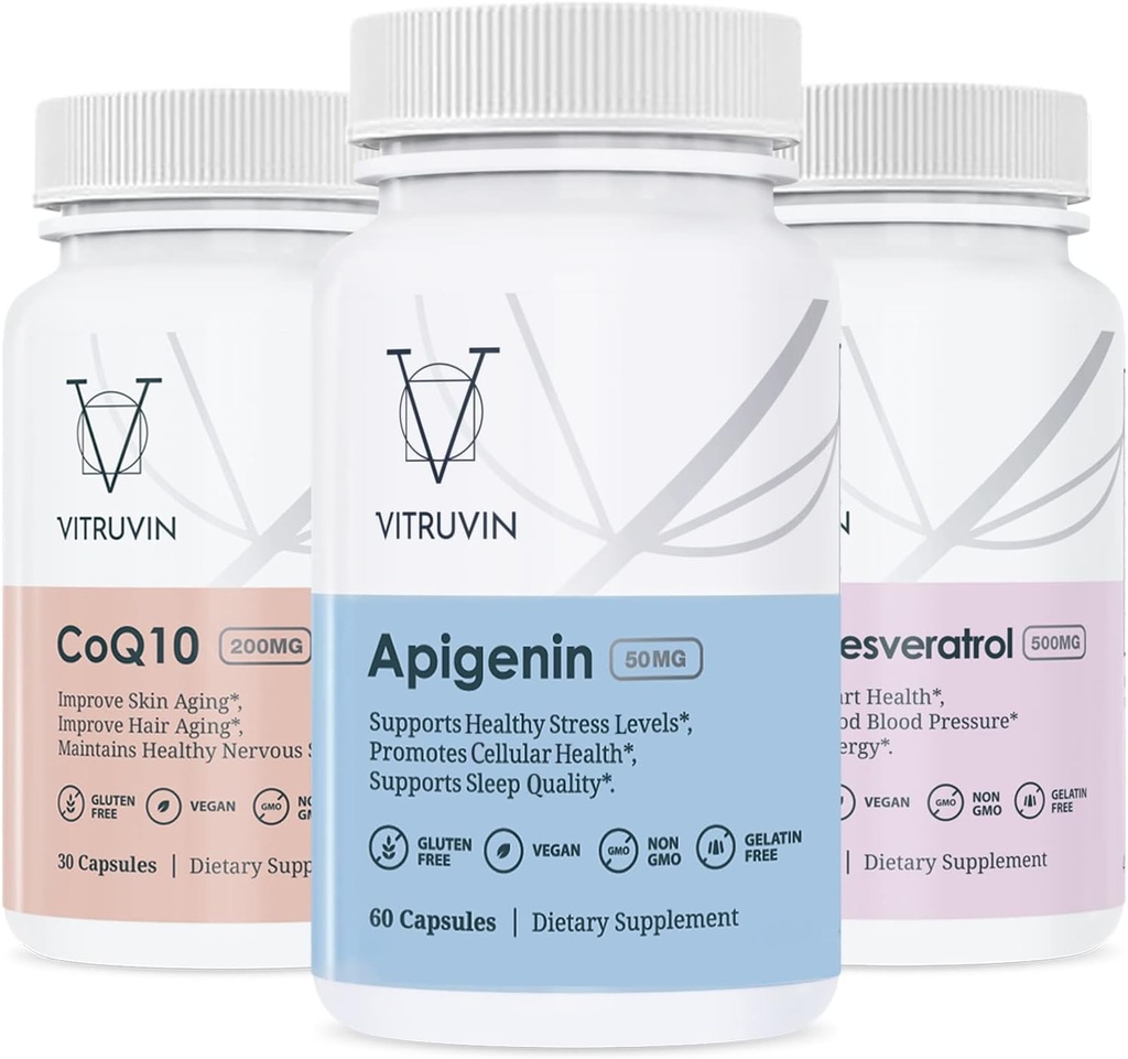 Vitruvin Sport Recovery (Apigenin 2 x 50 mg, COQ10 200 mg, Resveratrol 500 mg) Vegan, ei-GMO, Gluteeniton, Liivate-vapaa.