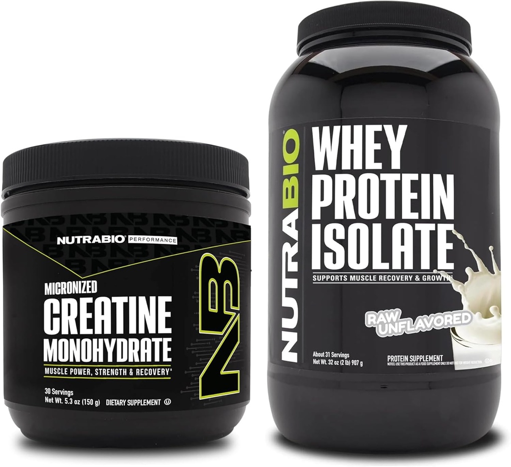 NutraBio Creatiini Monohydraatti, makuamaton, 150g ja heraproteiini-isolaatti, makuamaton, täydennysosa Bundle - Lihasenergia, lean lihasten kasvu, elpyminen, ja vahvuus