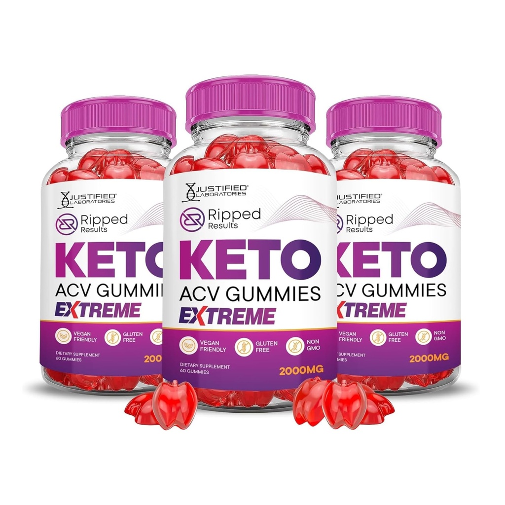 Justified Laboratories (3 Pack Ripped Results Keto ACV Gummies Extreme 2000MG Ripped Results Formulerad med Pomegranate Beet Juice Powder B12 Vegan Non GMO 180 Gummys