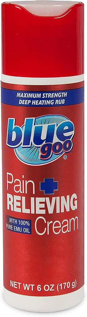 Blue Goo Pain Relieving Cream FSA & HSA Oikeutettu, suurin vahvuus, Deep Heating Rub, Made w/ 100% Pure Emu Oil, 6 oz (1 pakkaus)