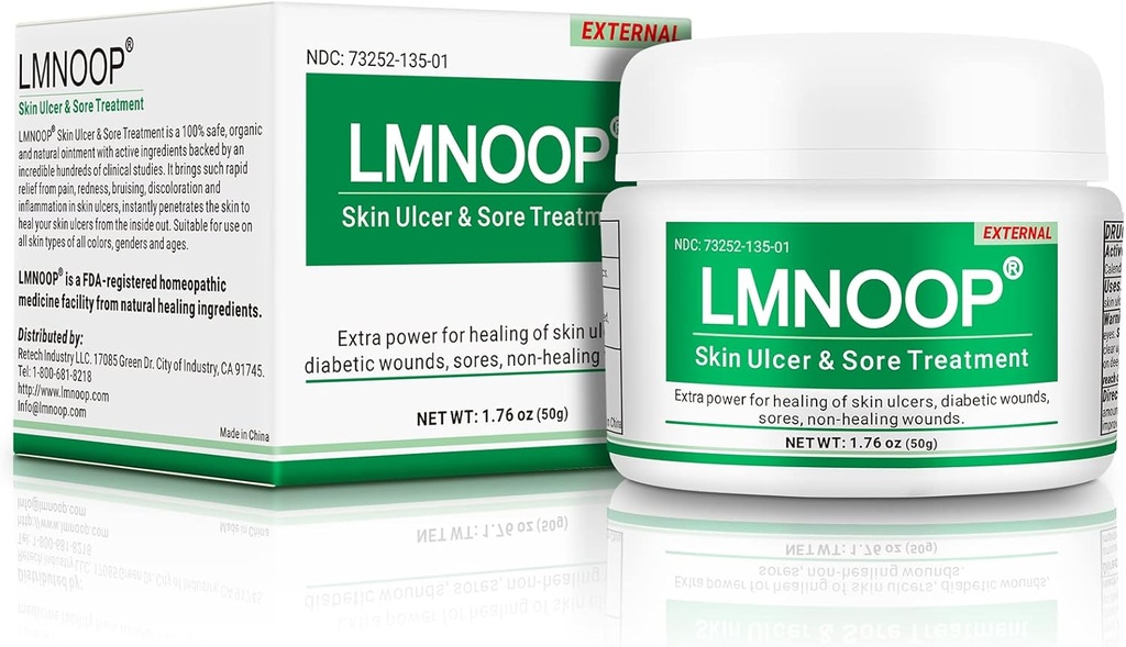 LMNOOP® Skin Ulcer Healing Ointment, för Foot & Leg Ulcers, Sores, Varicose Ulcers, Stasis Ulcers, Bedsores, Cuts, Burns, Skin Infections, Natural Ingredients Deep Wound Healing Ointment