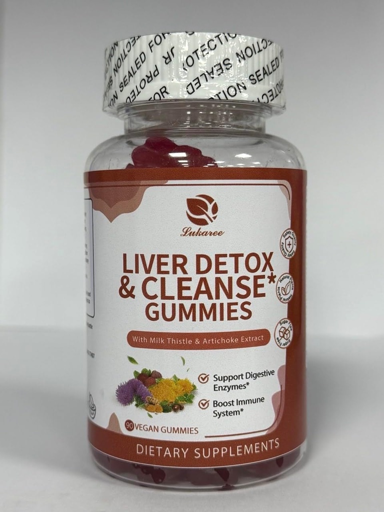Lukaree Liver Cleanse Detox & Korjaus Gummies - Maito Thistle Silymarin, Voikukka, Artisokkauute & Elderberry - Ei sokeria, vadelma maku - 90