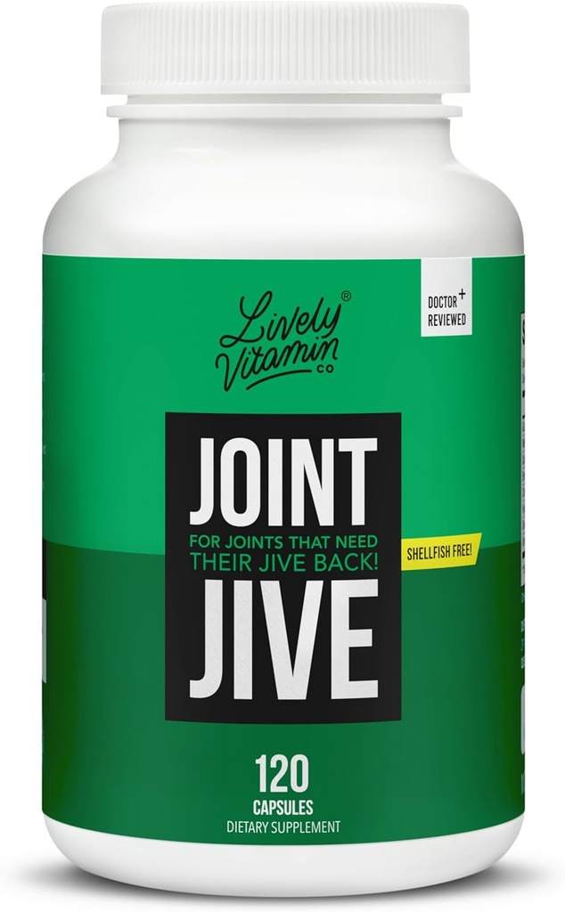 LIVELY VITAMIN CO. Joint Jive - Voiteluaine jointit (Pnee, nilkka, niska, olkapää, takaisin) - Kollageeni - Glukosamiini - MSM - Quercetin - Chondroitin - Devils Claw - Shellfish-free Formula - 120 Count