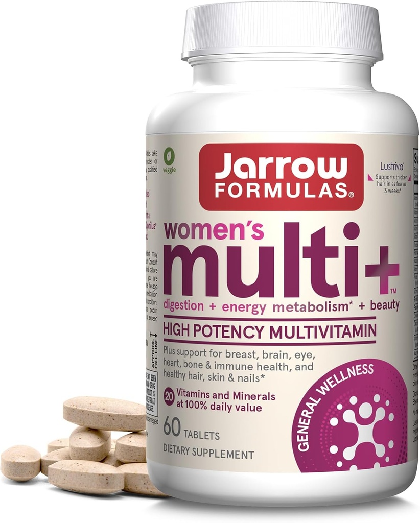 Jarrow Formulas Women’s Multi+ Lustriva Hair Growth for Women, Vitamin A, D, Zinc & Lutein, 60 tabletter, 30 Day Supply