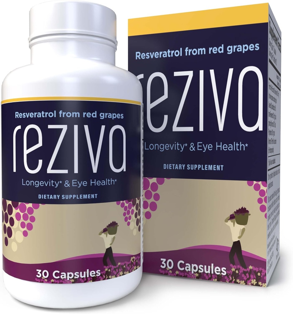 Reziva Resveratrol Supplement - Ultra High Potency & Doctor Formulated - Transresveratrol lisäravinteet - Viinirypäleensiemeniä Resveratrol - Pitkäikäisyys, silmien terveys ja, yleisesti hyvinvoiva - 30 Veg kapselit