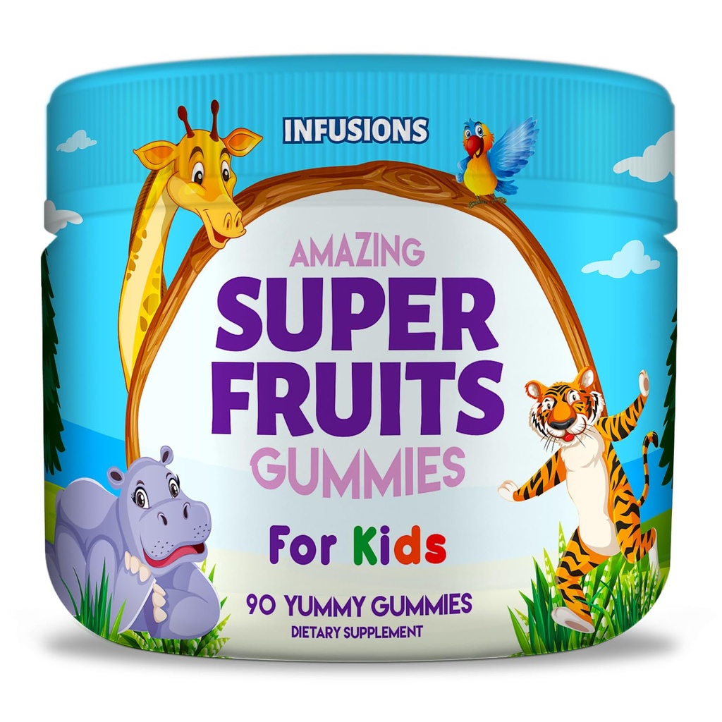 Infuusiot Super Fruit Gummies for Kids 90 Count Antioxidantti Blend Soft and Delicious Vegan Friendly Gluteenittomat Ei-GMO
