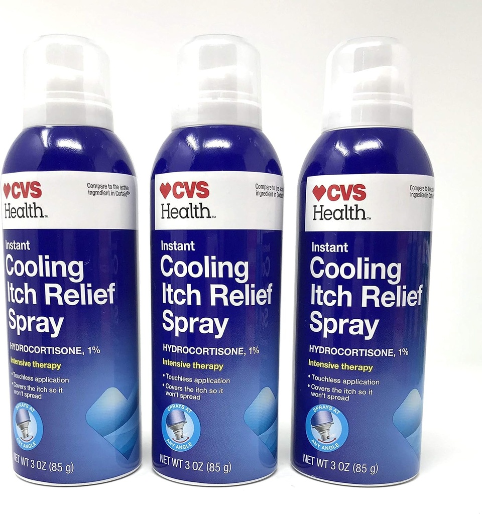 CVS Instant Cooling Itch Relief Spray Hydrokortisonia 1% Intensiivinen terapia 3 Oz (3 pakkaus)