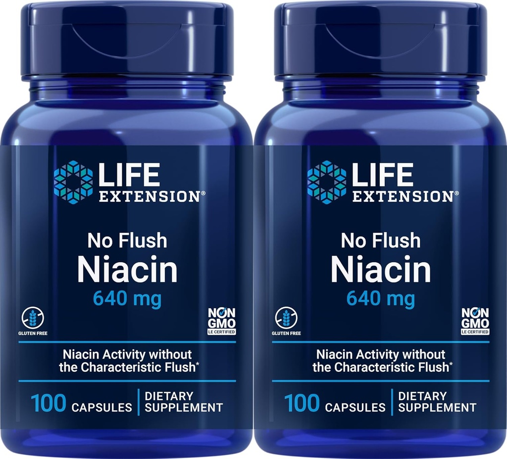 Life Extension Ei Flush Niacin 640 mg, 100 kapselia (pakkaus 2)