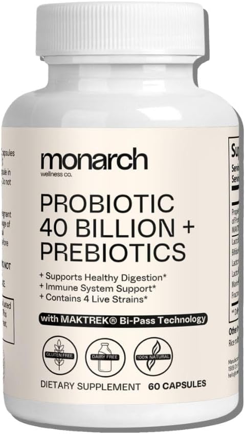 Probiotiska 40 miljarder + prebiotika: 4 Diverse Strains - Digestive & Gut Health (60 kapslar) - Probiotika för kvinnor och män - Natural | Gut Health & Immune Support Supplement
