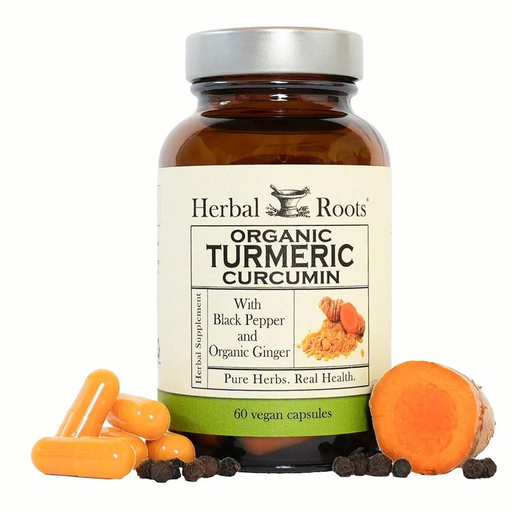 Yrttijuuret - Kurkuma Kapselit - Extra Strength - 1000 mg Pure Organic Turmeeric Supplement, 95% Standardoitu Curcumin Extract BioPerine Pepper ja inkivääri
