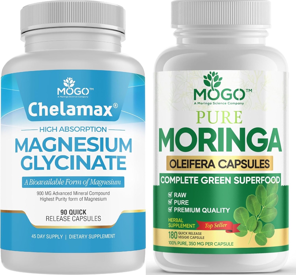 MOGO Pure Magnesium Glycinate ja Moringa-kapseli - Superfood + Parempi mineraali
