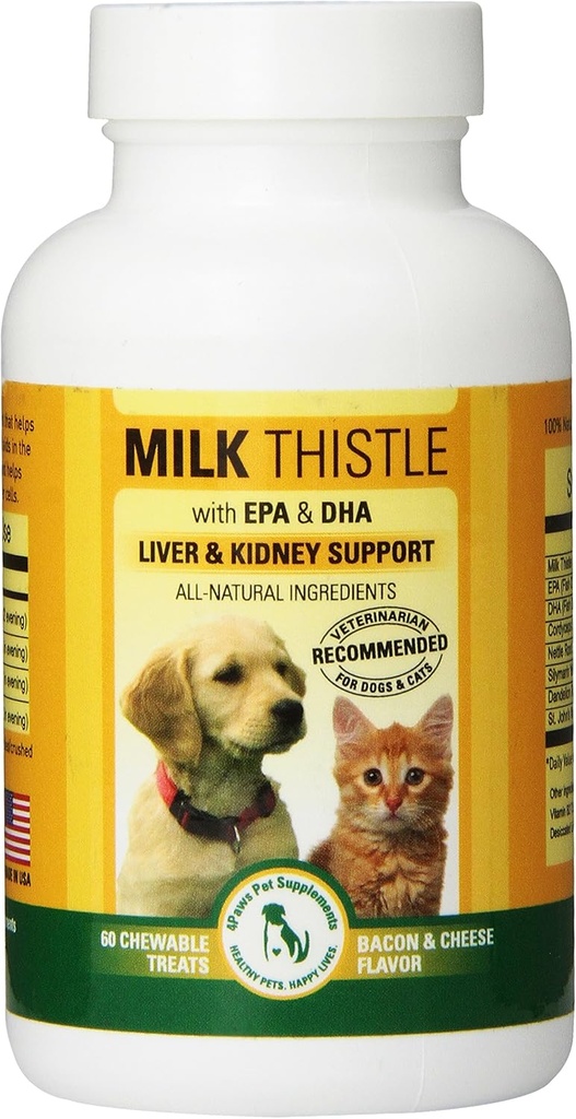 Maito Thistle Maksan ja munuaisten täydentää koirille ja kissoille DHA, EPA, Silymarin, ja B-vitamiini (B1 B2 B6 B12) estää maksa-ja munuaissairaus - 60 purutabletti - pekoni juustomaku