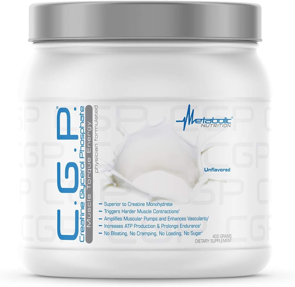 Metabolinen ravitsemus, CGP, kreatiiniglyserolifosfaatti, 100% Micronized Creatine Powder, Pre Intra Harjoitus täydentää, makuamaton, 400 grammaa