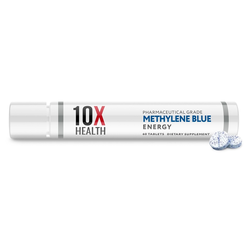 10X Health Metyleeni Blue Supplement Black Pepper Extract - 60 tablettia Metyleeni Blue Pharmaceutical Grade Tabletit - Tukee energiaa, Focus & Cognition - Vegan, ei-GMO