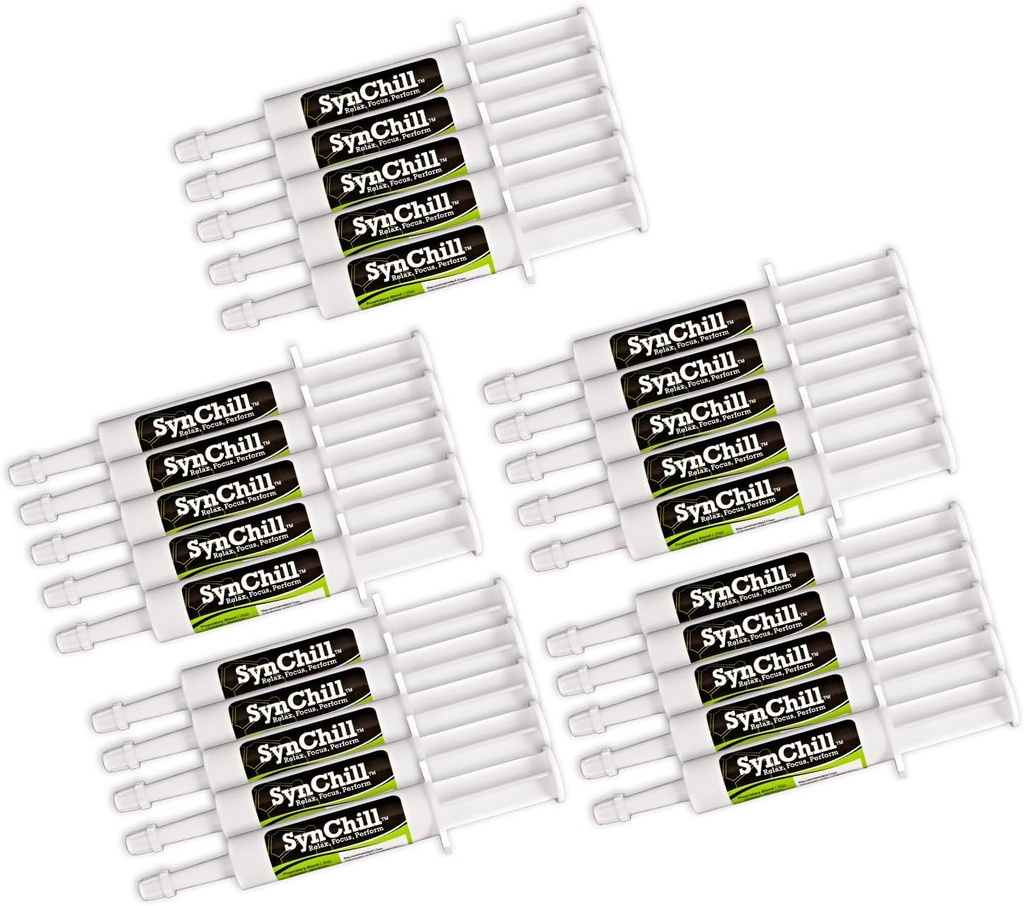 SynChill Oral Horse Calming Gel, 100% Natural & Nutritional Supplement, Lab Proven Results, Designad för Focus & Performance, Godkänd av olympiska proffs & Veterinärer, Made in USA - 25-Pack