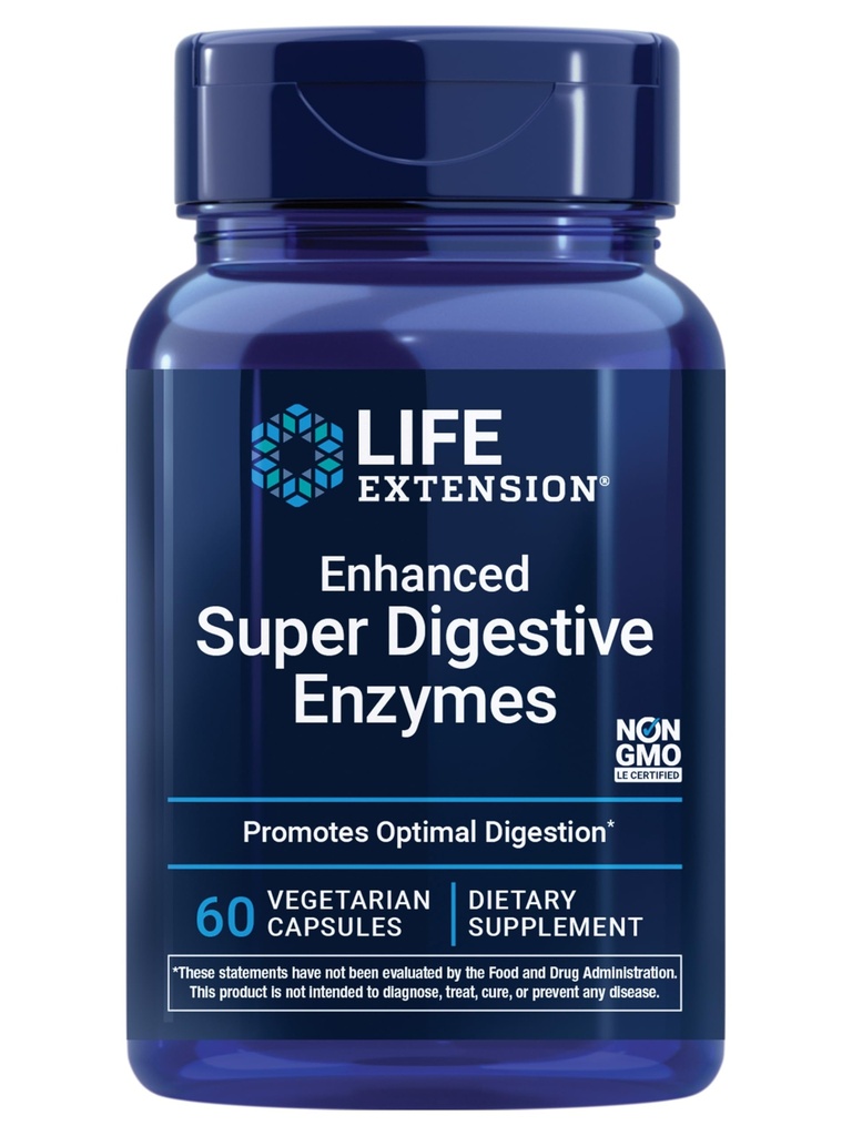 Life Extension Enhanced Super Dgestive Enzymes, Tukee Digestion, Mukavuus, sulatus Plant-Based Foods, Ei-GMO, Kasvissyöjä, 60 kapselia