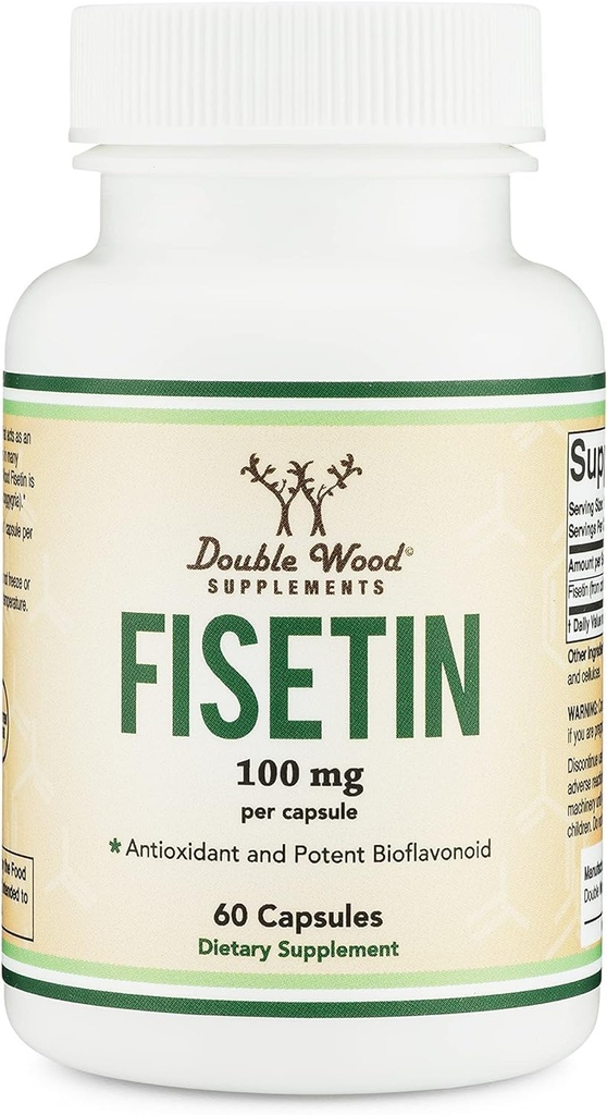 Fisetin Supplement - 100mg Bioaktiva Flavnonols, 60 greve (Bioflavonoid polyfenoler Supplement Liknar Apigenin, Luteolin och Quercetin) Åldrande stöd Senolytiskt av Double Wood