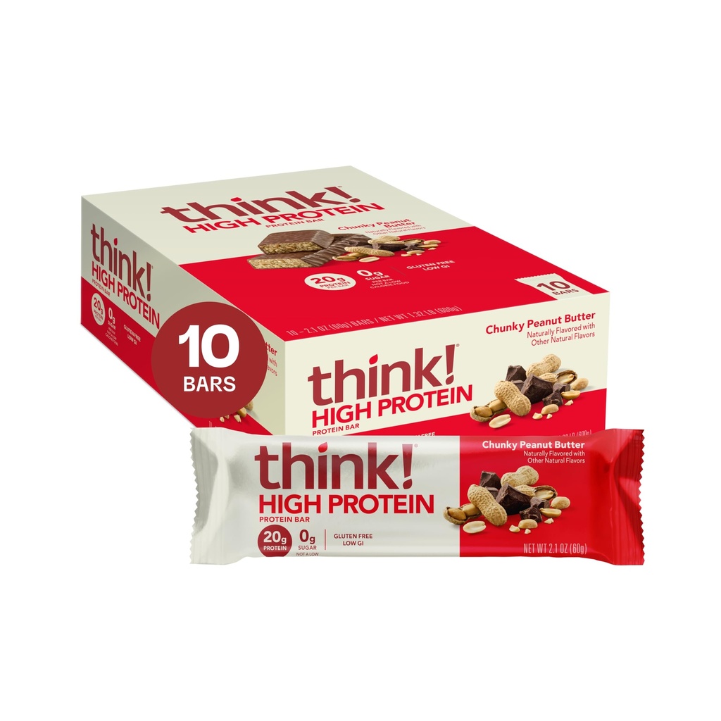 Tänk! Protein Bars, High Protein Snacks, Gluten Free, Kosher Friendly, Chunky Peanut Butter, Nutrition Bars, 2.1 Oz per Bar, 10 Count (Packaging May Vary)