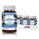 Lunakai Sambucus Elderberry Gummies sinkki & C-vitamiinia aikuisille & lapsille - 100mg Musta Elderberry vitamiinit Immuuni tuki täydentää - Vegaani, ei-GMO, Ei maissi Syrup - 6 pakkaus