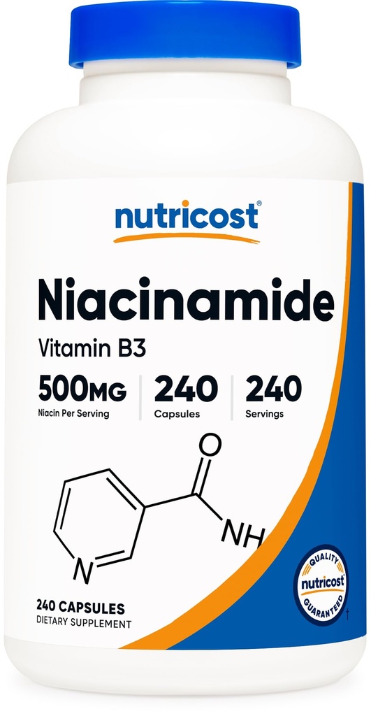 Nutricost Niacinamidi (Vitamin B3) 500 mg, 240 kapselia - ei-GMO, Gluteeniton, Flush vapaa B3-vitamiini