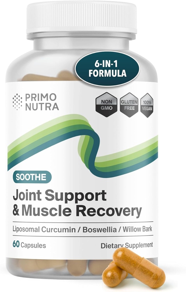 Fast Acting Joint Health Supplement - Liposomal Curcumin, Boswellia serrata, White Willow Bark, gurkmeja Supplement med Black Pepper 6-i-1 Joint Support Supplement (60 kapslar)