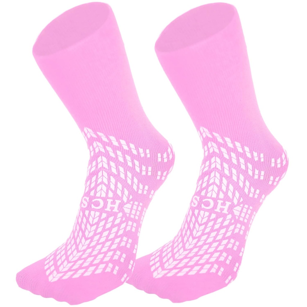 HCS Non-Slip Hospital Socks with Grips for Women & Men (6 paria) - 360 All-Around Tread Non-Slip Sock for Ikääntyneet / Seniors - Sairaala Grip Socks, Fall Risk Potilas Tohvelit (Pink, Säännöllinen)