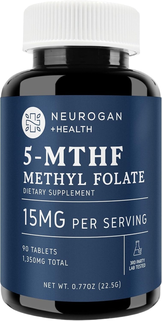 Neurogan L-5-MTHF Metyylifosaatin täydennysosa, 15 mg - Active Folic Acid-Vegan, Gluteeniton & ei-GMO - Tukee kognitiivisia, sydän- ja verisuonitautien terveys - Valmistettu Yhdysvalloissa, 90 päivän toimitus